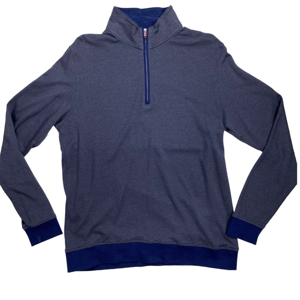Robert Graham 1/4 Zip Sweater Pullover Blue Classic Fit Mens Chevron Print Large